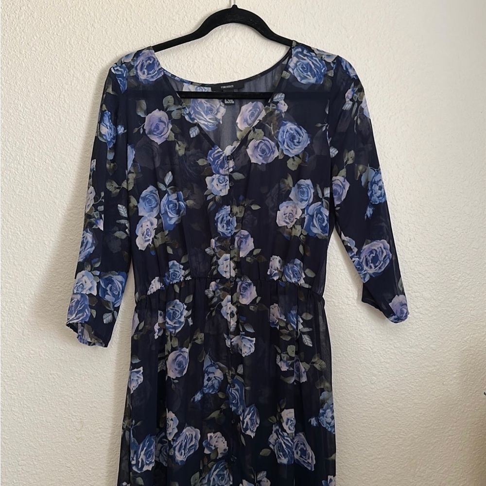 Forever 21 Rose Print Maxi Dress Size Large